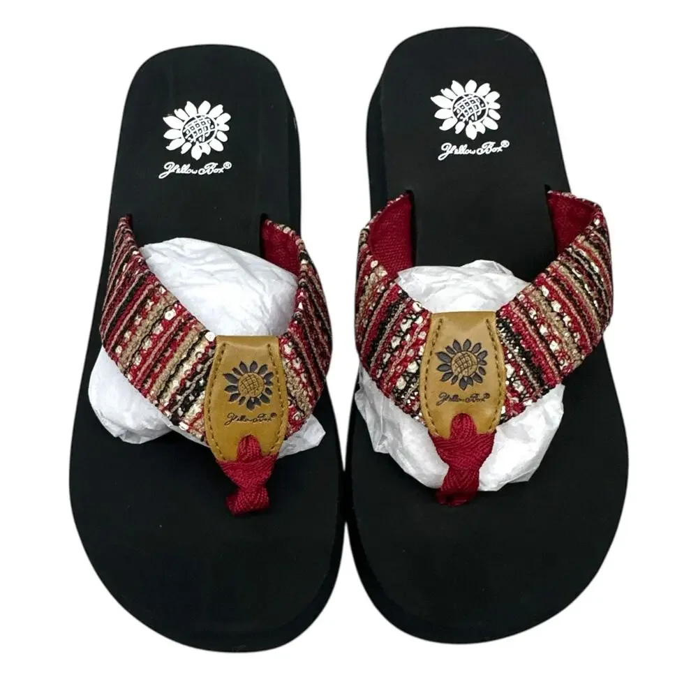 Yellow Box Oria Sequin Flop Flops Sandals Women's 7.5 Red Black Silver - Picture 4 of 6